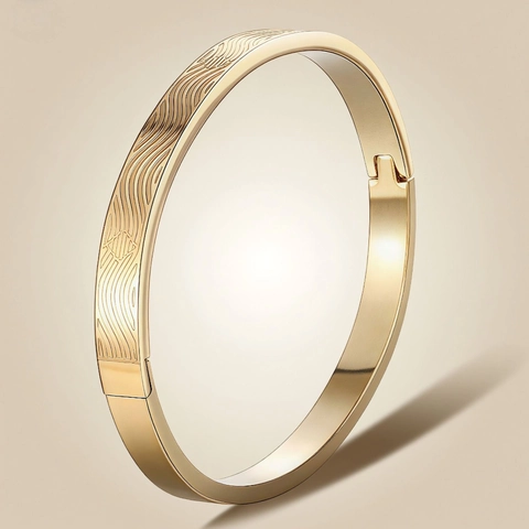 Bracciale Rigido In Acciaio Inossidabile Texture Incisa A Onde Fibbia A Cerniera Gioielli Di Moda Semplici Per Uomini Donne