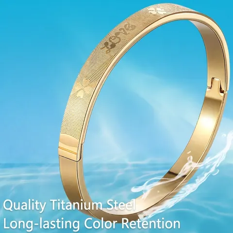 Bracciale Rigido In Acciaio Inossidabile Inciso LOVE Battito Cardiaco Quadrifoglio Chiusura Geometrica Ovale Gioielli
