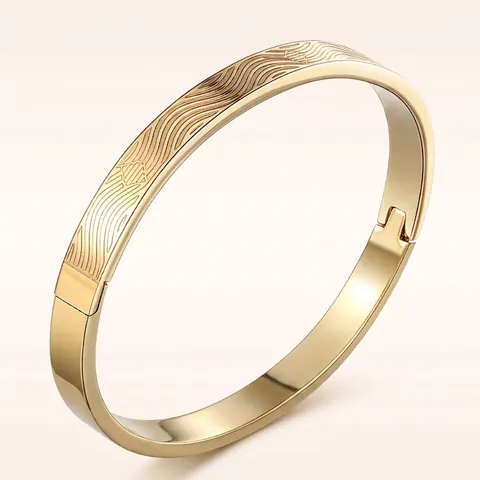 Bracciale Rigido In Acciaio Inossidabile Texture Incisa A Onde Fibbia A Cerniera Gioielli Di Moda Semplici Per Uomini Donne