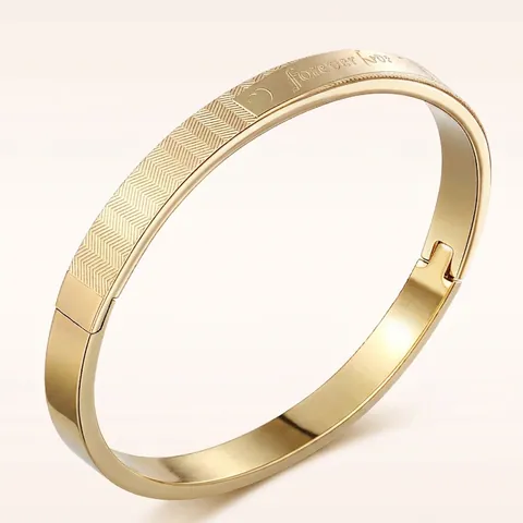Bracciale Rigido In Acciaio Inossidabile Inciso Forever Love Trama A Spina Di Pesce Minimalista Per Donna