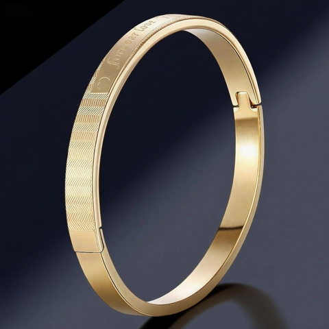 Bracciale Rigido In Acciaio Inossidabile Inciso Forever Love Trama A Spina Di Pesce Minimalista Per Donna