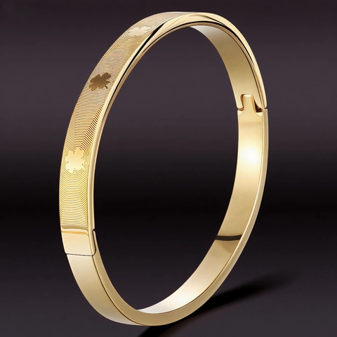 Bracelet Jonc Articulé En Acier Inoxydable Trèfle En Relief Texture Ondulée Motif Battement De Coeur Poli Ovale Femmes