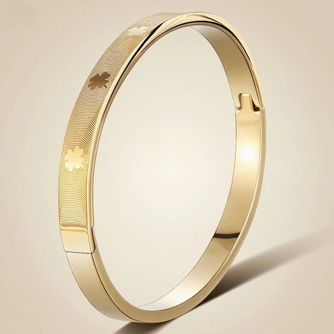 Bracciale Acciaio Inossidabile Placcato Oro Trifoglio Battito Cardiaco Trama Ondulata Gioielli Moda Donne
