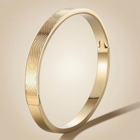 Brazalete De Acero Inoxidable Patrón De Ondas Latido Del Corazón Cierre De Bisagra Joyería Minimalista Mujeres Hombres