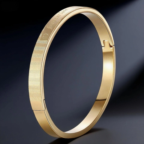 Stainless Steel Bangle Bracelet Forever Love Engraved Heartbeat Pattern Hinge Clasp Minimalist Jewelry For Couples