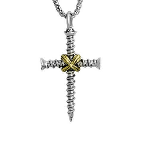 Schraube Kreuz Anhänger Halskette Vintage Kupfer Industriell Zweifarbig Hip Hop Stil Schmuck