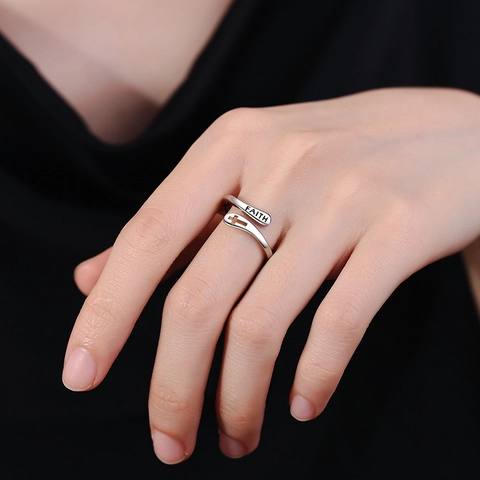 Cross Open Ring Faith Engraved Adjustable Copper Band Religious Belief Jewelry For Women Platinum Gold Color