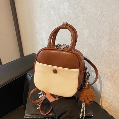 Mini Zaino Da Donna In Pelle PU Multifunzionale Borsa A Tracolla A Mano Retro Stile Coreano Moda Con Ciondolo A Orso