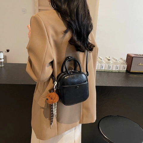 Mini Zaino Da Donna In Pelle PU Multifunzionale Borsa A Tracolla A Mano Retro Stile Coreano Moda Con Ciondolo A Orso