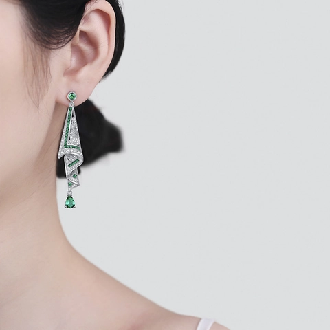 Boucles D'oreilles Pendantes Avec Tige En Argent Cuivre Géométrique Goutte D'eau Strass Élégant Luxe Pour Femmes