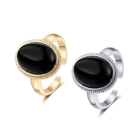Anello Vintage Onice Nero E Anello Geometrico Rame Aperto Regolabile Stile Minimalista Donna Accessoire