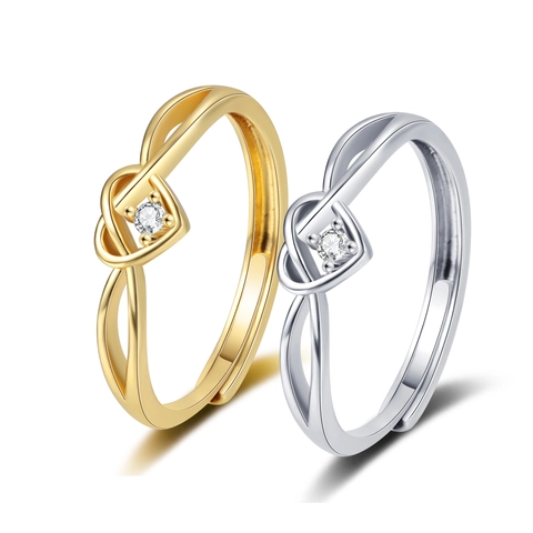 Heart Shaped Knot Adjustable Open Ring Copper With Cubic Zirconia Simple Fashion Jewelry Gift For Women Sisters
