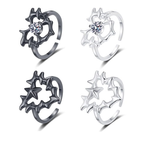 Doornen Hart Pentagram Ster Ring Koper Gothic Punk Verstelbare Open Band Met Zirkonia Voor Dames Y2K
