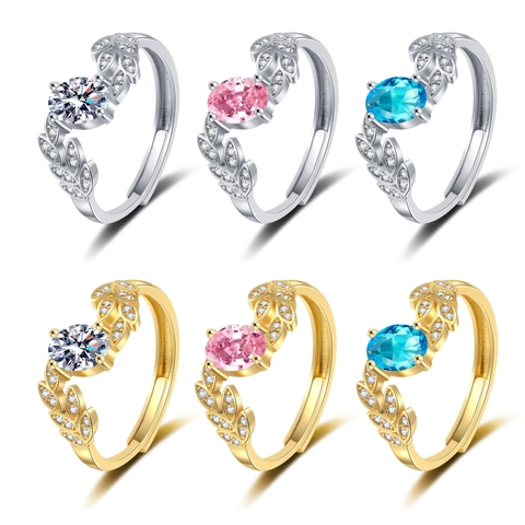 Elegante Anello Aperto Regolabile Design Foglia Rame Con Zirconia Pietra Ovale Gioielli Da Fidanzamento Per Donne