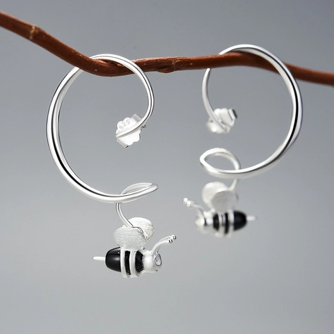 925 Sterling Ασημένια Σκουλαρίκια Μέλισσα 18K Επίχρυσα Γεωμετρική Καμπύλη Έντομο Σκουλαρίκια για Γυναίκες Χειροποίητα Κοσμήματα