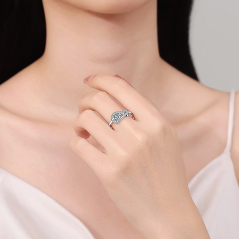 Women Adjustable Ring Copper Zirconia Pear Cut Water Drop Horseshoe Buckle Halo Elegant Luxury Jewelry Accessory