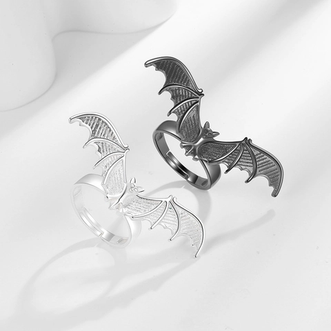 Anello Pipistrello Gotico Rame Regolabile Design Ala Gioielli Per Festa Halloween Unisex Stile Punk Scuro
