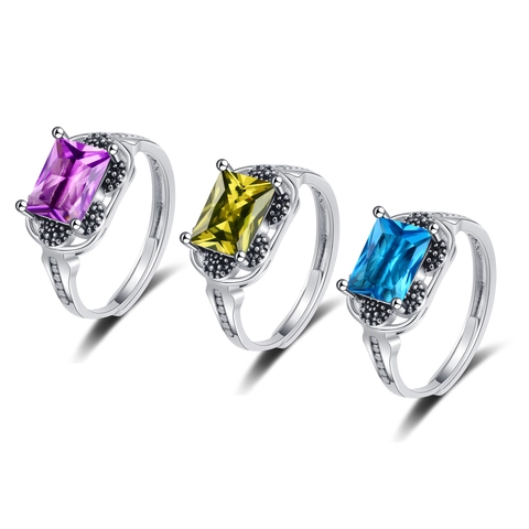Anillo Vintage Con Zircone Rettangolare Rame Fascia Aperta Regolabile Gioielli Di Moda Di Lusso Per Donne