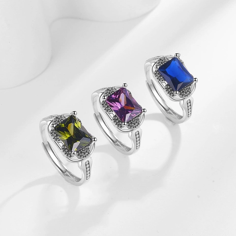 Anillo Vintage Con Zircone Rettangolare Rame Fascia Aperta Regolabile Gioielli Di Moda Di Lusso Per Donne