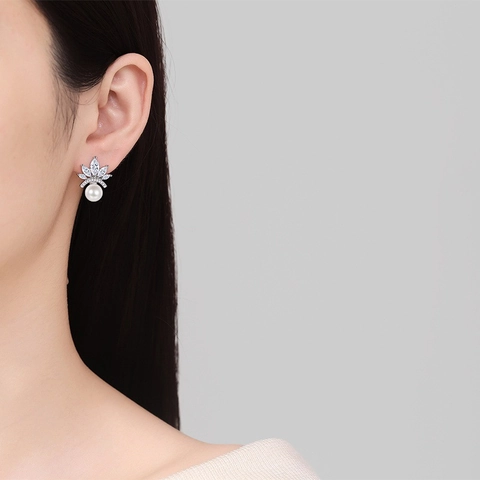 Kronen Künstliche Perlenstecker Kupfer Zirkonia Silver Earring Post Elegante Mode Schmuck Für Damen