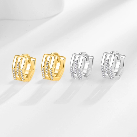 Orecchini Huggie Geometrici Per Donne Rame Zircone Placcato Oro Gioielli Di Moda Accessori