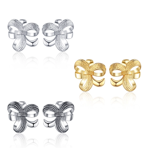 Elegant Bow Stud Earrings Hollow Woven Texture French Style Copper Jewelry With Silver Earring Post For Women Fashion