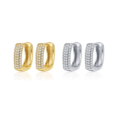 Hip Hop Huggie Hoop Oorbellen Micro Pave Zirkoon Geometrische U Vorm Koper Bling Sieraden Voor Heren En Dames