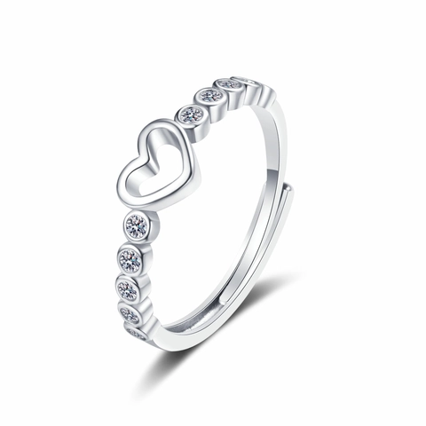 Anillo A Cuore Cavo In Rame Regolabile Aperto Con Zirconi Intarsiati Gioielli Eleganti Per Donna
