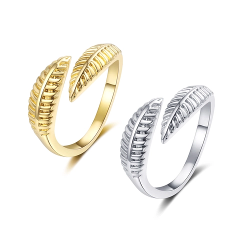 Vintage Blatt Feder Offener Ring Verstellbarer Kupfer Finger Schmuck Retro Mode Für Frauen