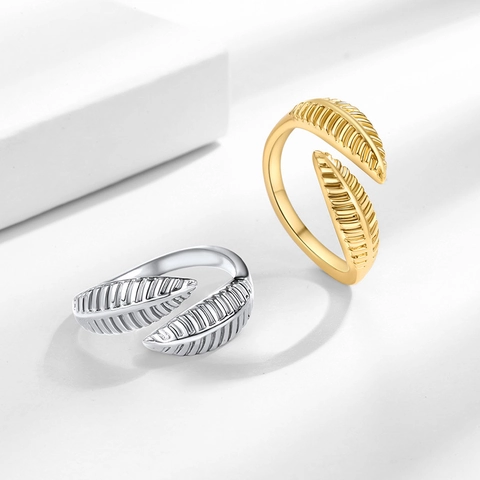 Vintage Blatt Feder Offener Ring Verstellbarer Kupfer Finger Schmuck Retro Mode Für Frauen