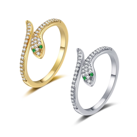 Anillo Serpente Rame Zirconia Regolabile Aperto Fascia Avvolgente Forma Animale Gioielli Personalizzati Per Donna