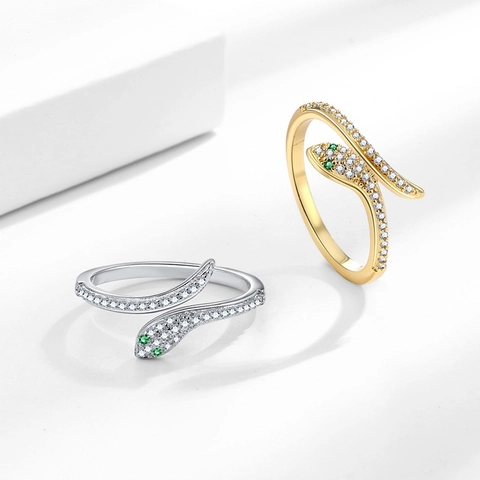 Anillo Serpente Rame Zirconia Regolabile Aperto Fascia Avvolgente Forma Animale Gioielli Personalizzati Per Donna