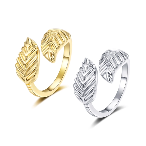 Bague Ajustable Feuille Cuivre Plaqué Or 18K Bijoux Doigt Ouvert Style Ins Minimaliste Femmes Élégante Texture