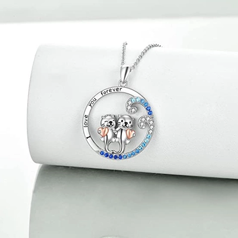Collar Colgante Nutria De Mar Cobre Círculo Zircón Azul Degradado Ola Joyería Regalo Para Mujer