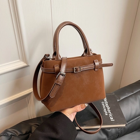 Sac À Main Femme Retro En Cuir PU Dépoli Sac À Bandoulière Vintage Petit Carré Avec Décor Boucle Ceinture