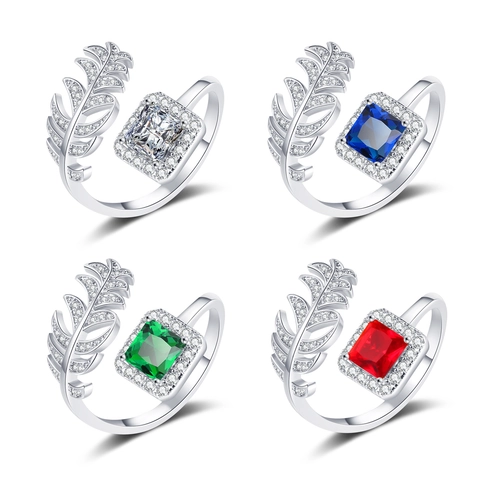 Leaf Open Ring Copper Cubic Zirconia Adjustable Finger Jewelry Elegant Luxury Fashion Accessories For Women
