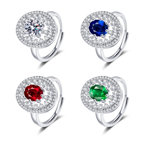 Luxury Oval Halo Adjustable Ring Copper Plated Cubic Zirconia Elegant Geometric Open Band Jewelry Gift For Women