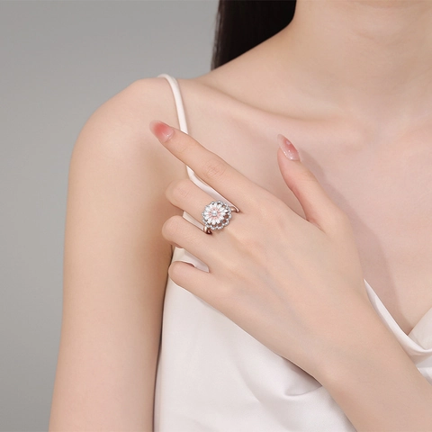 Anello Margherita Rotante Rame Smalto Zirconia Perla Artificial Fiore Antistress Regolabile Aperto Gioielli Da Dito