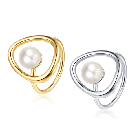 Irregular Geometric Ring With Imitation Artificial Pearl For Women Minimalist Alloy Open Adjustable Finger Jewelry Elegant Style