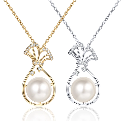 Collana Con Pendente Di Perla de Agua Dulce Rotonda Elegante Borsa Della Fortuna Zircone Rame Catena Clavicola Gioielli Da Donna