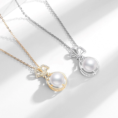 Collana Con Pendente Di Perla de Agua Dulce Rotonda Elegante Borsa Della Fortuna Zircone Rame Catena Clavicola Gioielli Da Donna