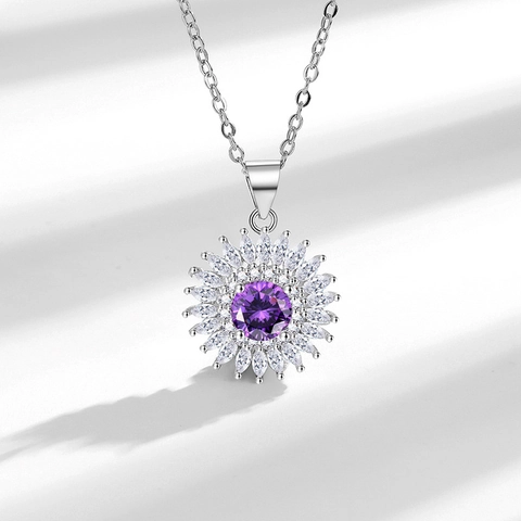 Collier Pendentif Tournesol Élégant Cuivre Plaqué Zircon Bijoux Fleur Étincelante Pour Femmes Accessoires Mode Bureau