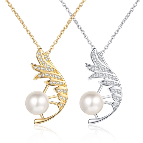 Collana Con Pendente A Ala Di Piuma In Rame Con Perla Artificial Bianca E Zircone Gioielli Eleganti Da Donna