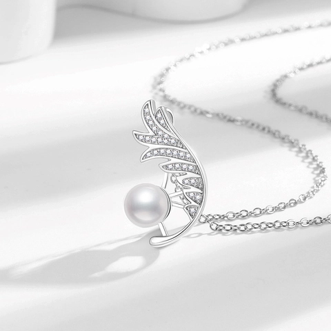 Collana Con Pendente A Ala Di Piuma In Rame Con Perla Artificial Bianca E Zircone Gioielli Eleganti Da Donna