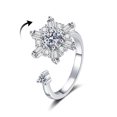 Snowflake Rotatable Ring Copper Zirconia Anxiety Relief Fidget Adjustable Opening Fashion Jewelry For Women