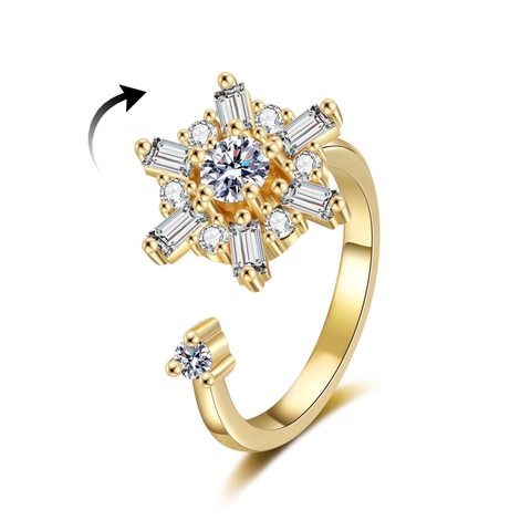 Snowflake Rotatable Ring Copper Zirconia Anxiety Relief Fidget Adjustable Opening Fashion Jewelry For Women