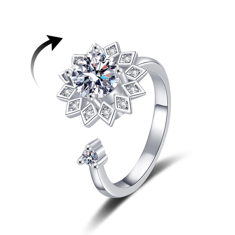 Sunflower Spinner Ring Copper Rhinestone Stress Relief Anti Anxiety Rotating Adjustable Open Band For Women