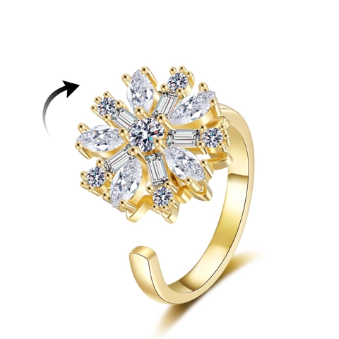 Anillo Giratorio De Copo De Nieve Circonio Cobre Ajustable Spinner Fidget Alivio Del Estrés Elegante Joyería De Lujo Para Mujer