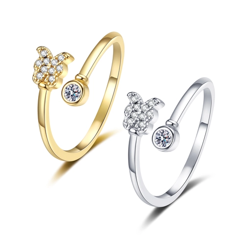 Adjustable Butterfly Open Ring Copper Cubic Zirconia Fashion Simple Finger Jewelry Gift For Women Versatile