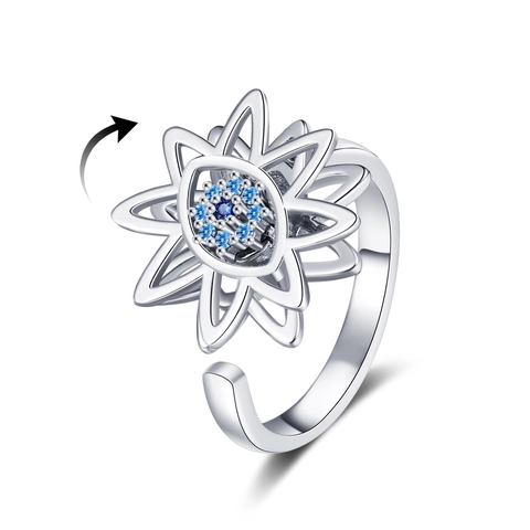 Rotating Evil Eye Ring Copper Cubic Zirconia Adjustable Spinning Sunflower Stress Relief Fidget Jewelry For Women